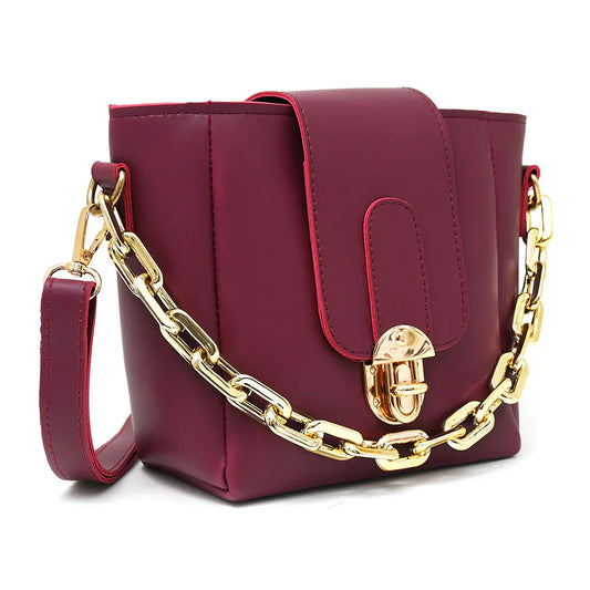 Chain Cross Body Bag Color-Maroon