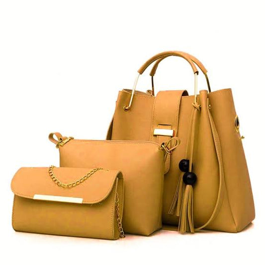 3 in 1 Piece Hand bag For Women-Yellow