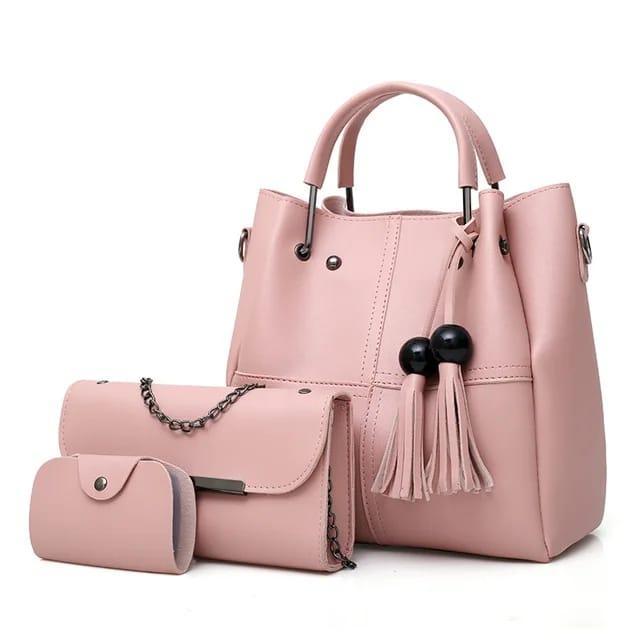 3 in 1 Piece Vintage Trendy HandBag For Women- Pink