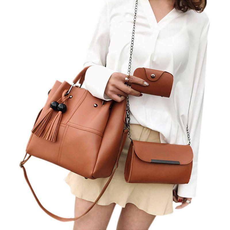 3 in 1 Piece Vintage Trendy HandBag For Women- Mustrad Brown