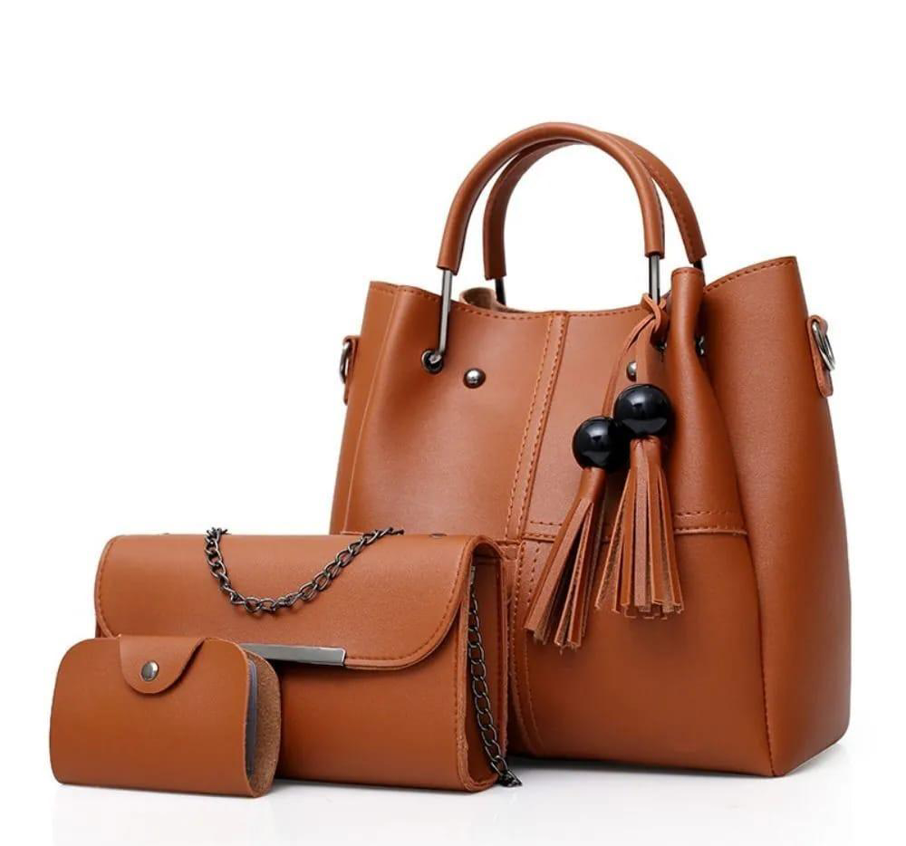 3 in 1 Piece Vintage Trendy HandBag For Women- Mustrad Brown