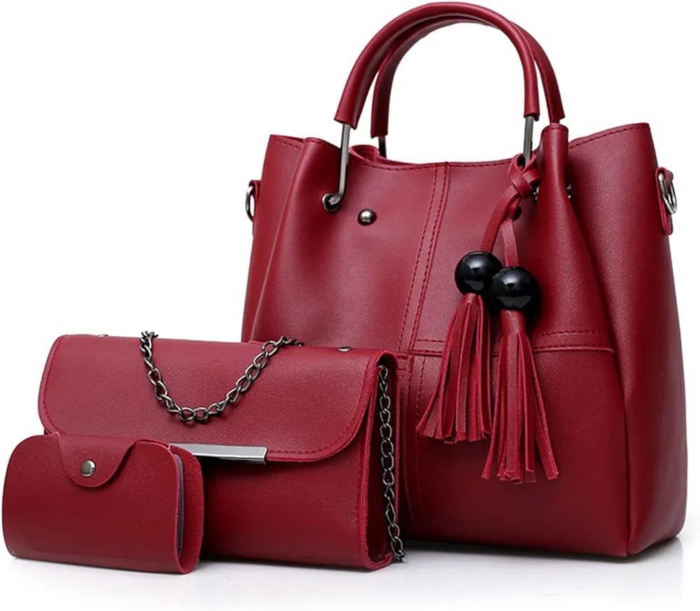 3 in 1 Piece Vintage Trendy HandBag For Women- Maroon