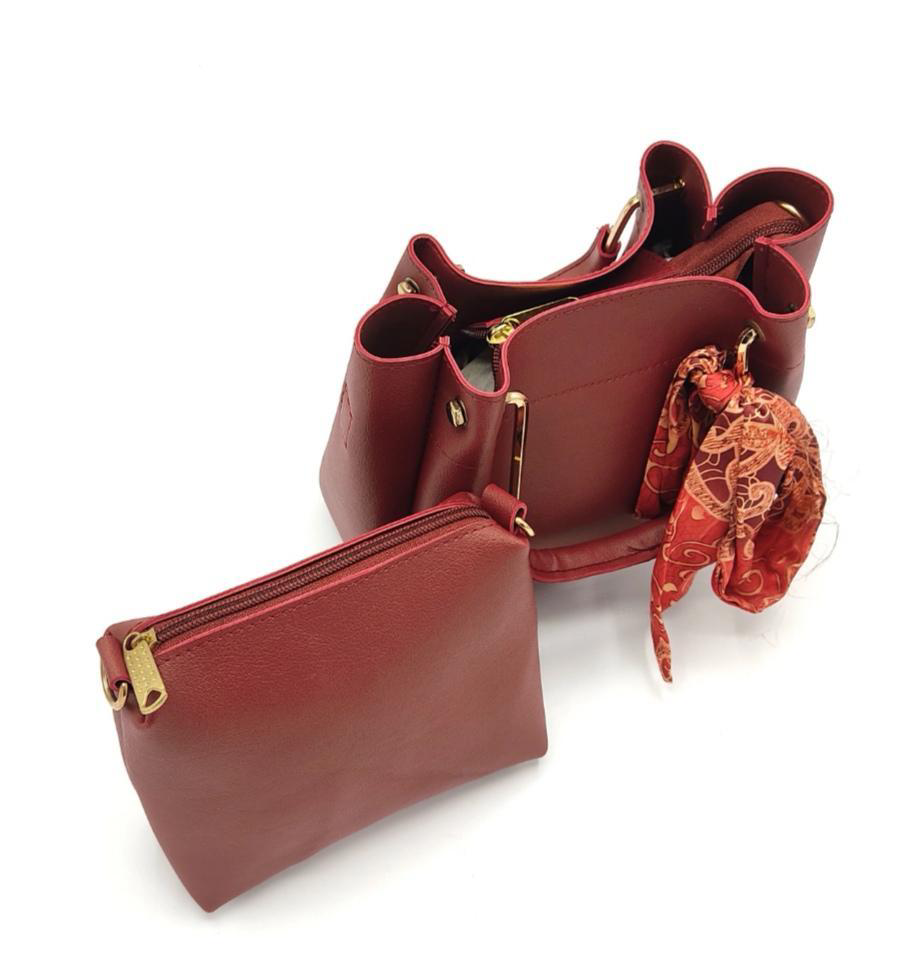 2 in 1 Piece Small Glamorous Handbags For women-Maroon