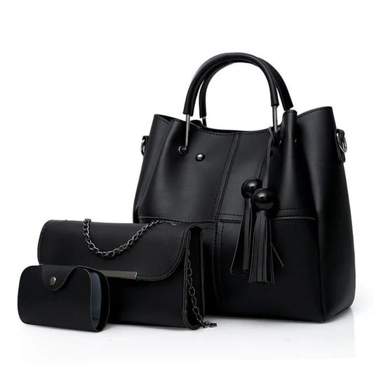 3 in 1 Piece Vintage Trendy HandBag For Women- Black