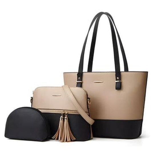 Viva 3 in 1 Tote Handbag For Women-Black & Beige