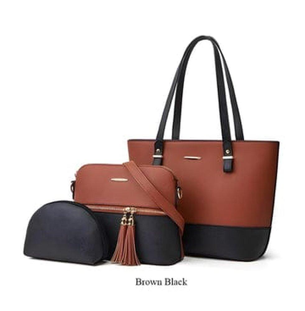 Viva 3 in 1 Tote Handbag For Women-Black & Mustrad Brown