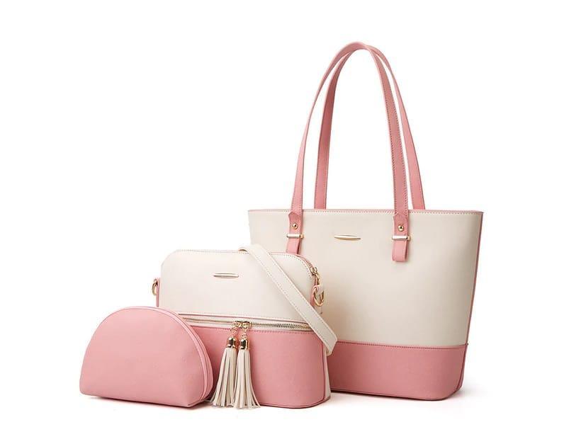 Viva 3 in 1 Tote Handbag For Women-Pink & White